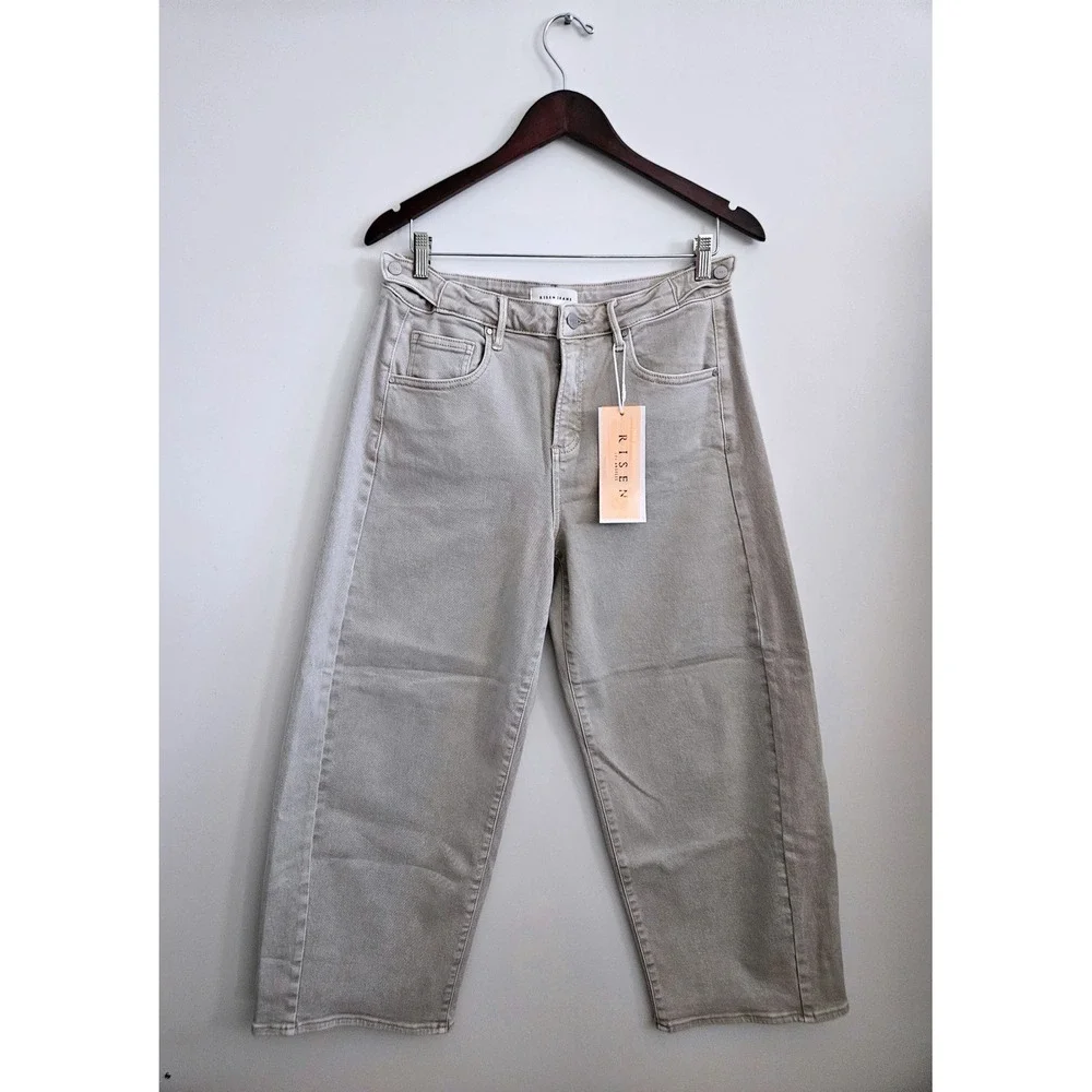 Risen Wide Leg Jeans Womens 11/30 Khaki NWT Fold Over Waist High Rise Relaxed